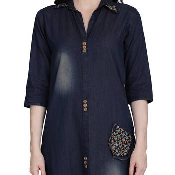 Blue embroidered cotton cotton-kurtis 5