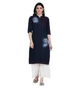 Blue embroidered cotton cotton-kurtis