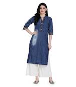 Blue embroidered cotton cotton-kurtis