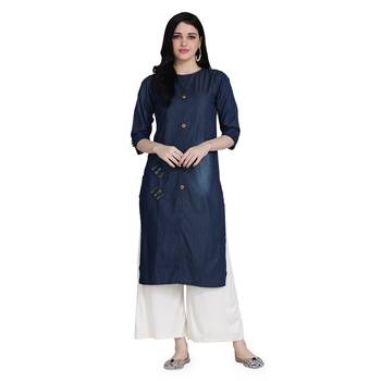 Blue woven cotton cotton-kurtis 1
