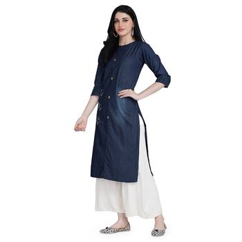 Blue woven cotton cotton-kurtis 2
