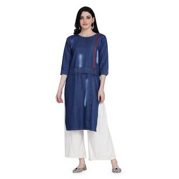 Blue woven cotton cotton-kurtis 1