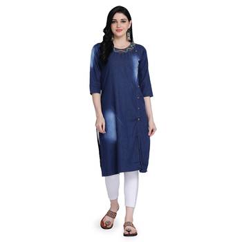 Blue woven cotton cotton-kurtis 1
