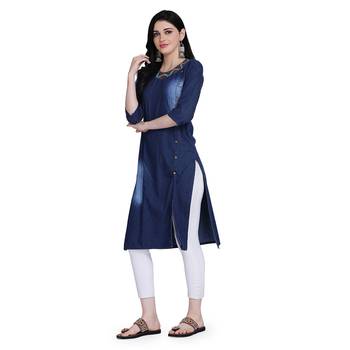 Blue woven cotton cotton-kurtis 2