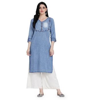 Blue woven cotton cotton-kurtis 1