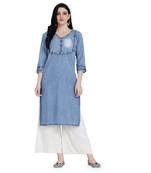 Blue woven cotton cotton-kurtis