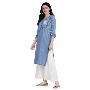 Blue woven cotton cotton-kurtis 2