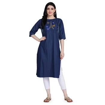 Blue woven cotton cotton-kurtis 1