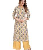 Yellow printed cotton ethnic-kurtis