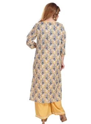Yellow printed cotton ethnic-kurtis 2