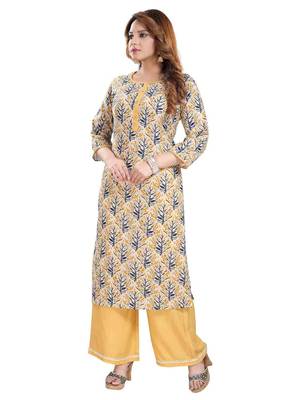 Yellow printed cotton ethnic-kurtis 4
