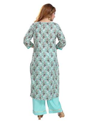 Turquoise printed cotton ethnic-kurtis 2