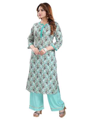 Turquoise printed cotton ethnic-kurtis 3