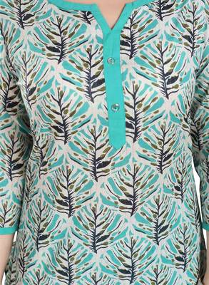 Turquoise printed cotton ethnic-kurtis 4
