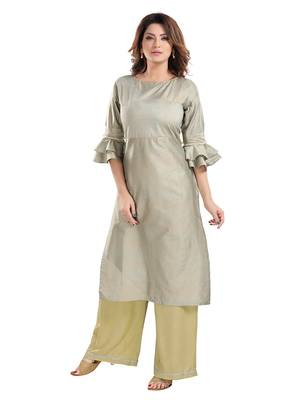 Grey plain polyester ethnic-kurtis 1