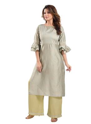 Grey plain polyester ethnic-kurtis 4
