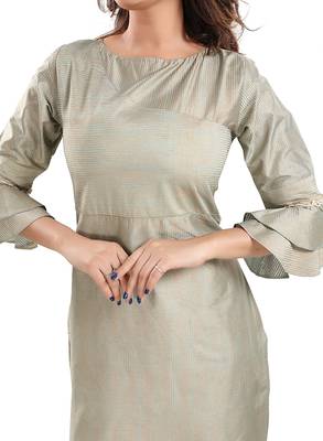 Grey plain polyester ethnic-kurtis 5