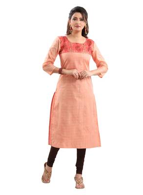 Pink plain polyester ethnic-kurtis 1