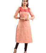 Pink plain polyester ethnic-kurtis