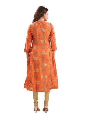 Orange printed polyester ethnic-kurtis 2