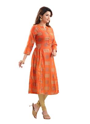 Orange printed polyester ethnic-kurtis 3