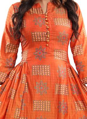 Orange printed polyester ethnic-kurtis 5