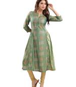 Green printed polyester ethnic-kurtis