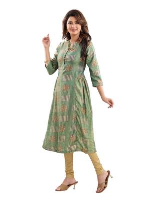 Green printed polyester ethnic-kurtis 4