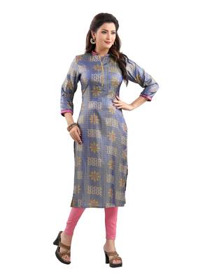 Blue printed polyester ethnic-kurtis 1