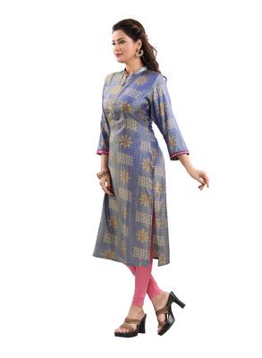 Blue printed polyester ethnic-kurtis 4
