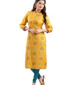 Yellow printed polyester ethnic-kurtis