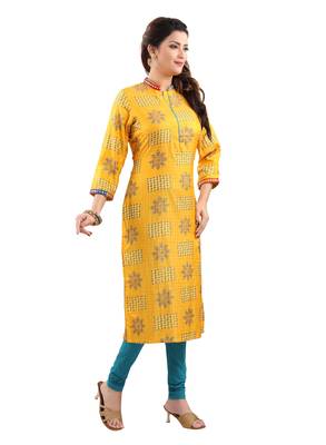 Yellow printed polyester ethnic-kurtis 3