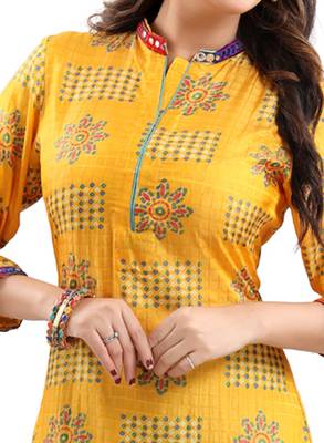 Yellow printed polyester ethnic-kurtis 5