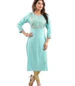 Blue plain viscose ethnic-kurtis