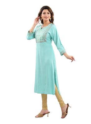 Blue plain viscose ethnic-kurtis 4