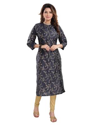 Navy-blue printed viscose ethnic-kurtis 1
