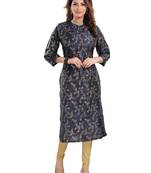 Navy-blue printed viscose ethnic-kurtis