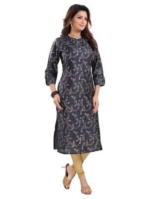 Navy-blue printed viscose ethnic-kurtis 3