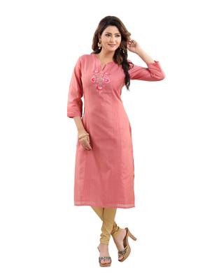Peach plain polyester ethnic-kurtis 1