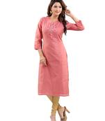 Peach plain polyester ethnic-kurtis