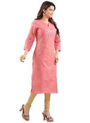 Peach plain polyester ethnic-kurtis 3