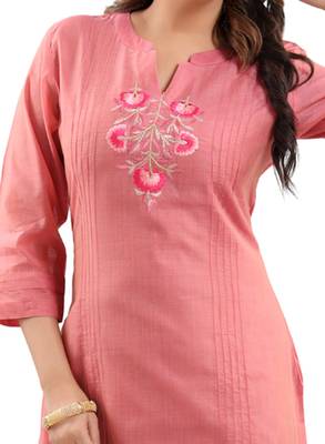 Peach plain polyester ethnic-kurtis 5