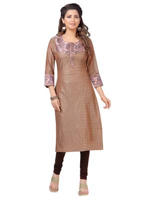 Brown printed polyester ethnic-kurtis 1