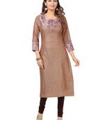 Brown printed polyester ethnic-kurtis