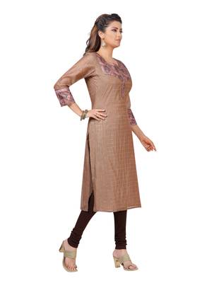 Brown printed polyester ethnic-kurtis 3
