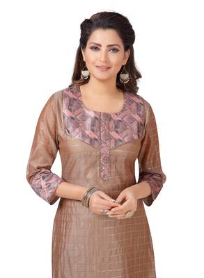 Brown printed polyester ethnic-kurtis 5