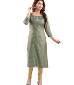 Green printed polyester ethnic-kurtis