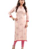 Pink embroidered viscose ethnic-kurtis