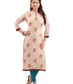 Brown embroidered viscose ethnic-kurtis