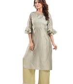 Beige plain viscose ethnic-kurtis